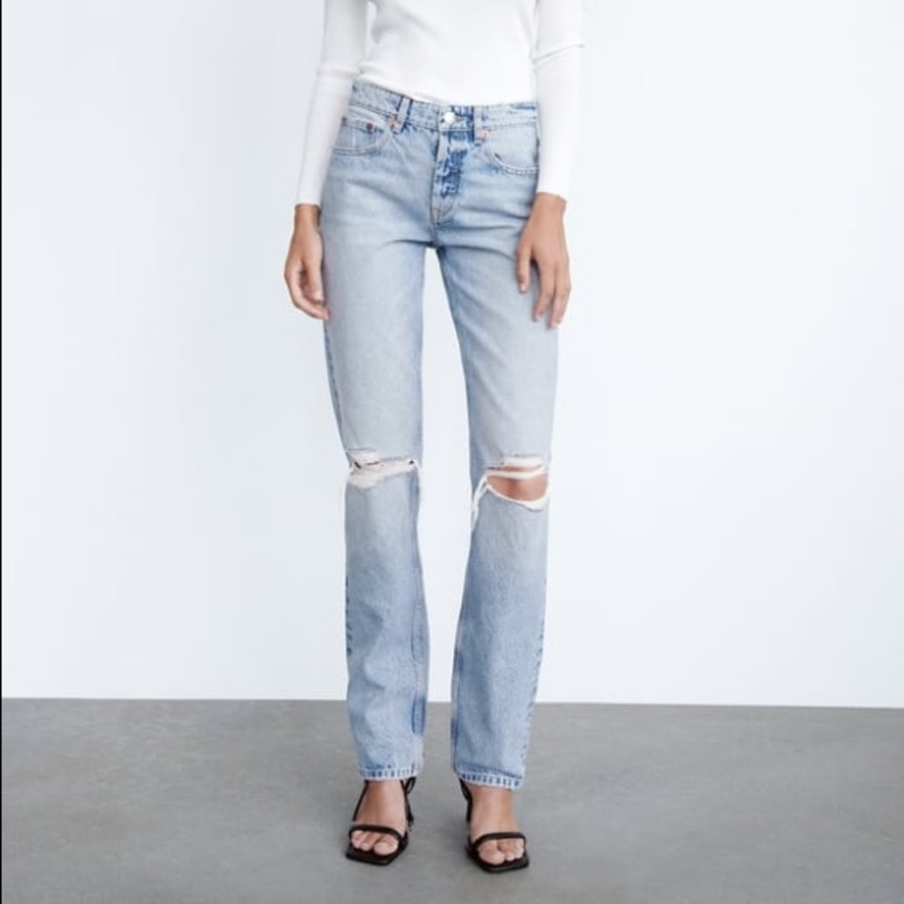 Zara Ripped Straight Jeans